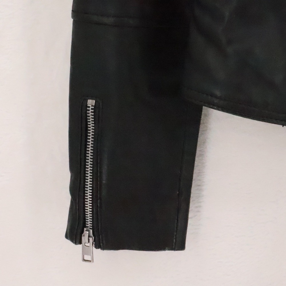 Barneys Originals Biker Moto Sheep Leather Jacket Womens Size 10 Black Pockets - Picture 11 of 16